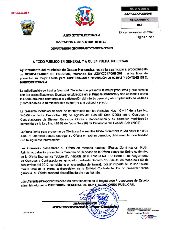 INVITACIÓN PROCESO JDDV-CCC-CP-2025-0001